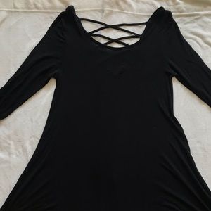 Cotton black tunic dress with crisscross back